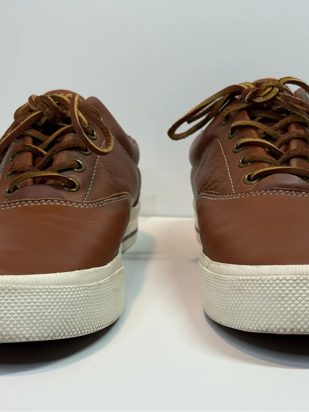 Polo by Ralph Lauren Brown Leather Vaughn Sneakers with White Sole Men 9D